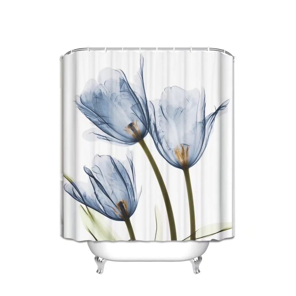 

Memory Home New Flower Shower Curtain Waterproof Polyester Fabric Tulip Rose Floral Bathroom Curtains Multi-size Home Decor