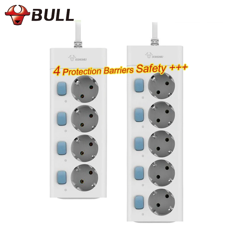 Дешево Bull ЕС Plug мощность полосы 3 м 10A 250 в 2500 Вт электрическая розетка ЕС Plug удлинитель стабилизатор напряжения ЕС мощность полосы