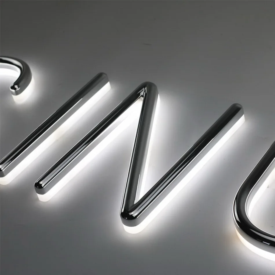 

Outdoor durable Vacuum coating silver acrylic shop front halo lit letter sign