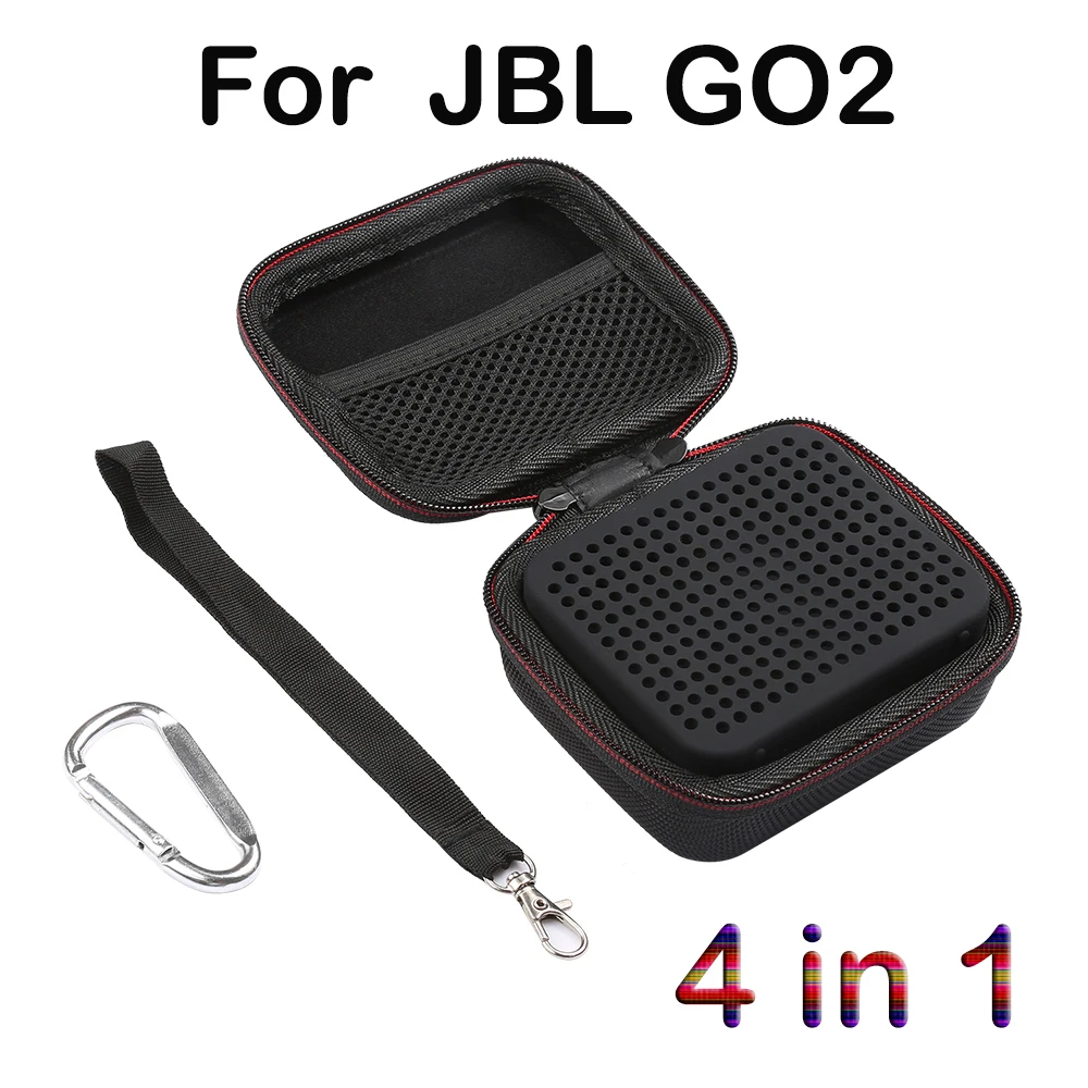

4 IN 1 Hard EVA Zipper Protector Case+Clear Silicone For JBL GO 2 Bluetooth Speaker+Charger Cables with Hanging Hook & Carabiner