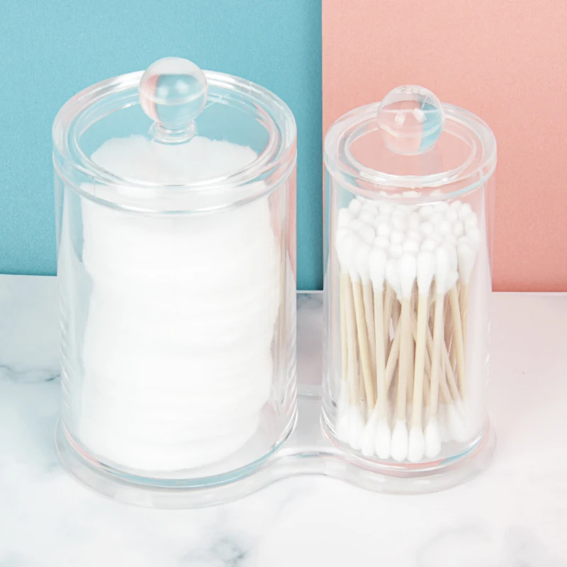 Acrylic Round Container Cosmetic Makeup Cotton Pad Organizer Jewelry