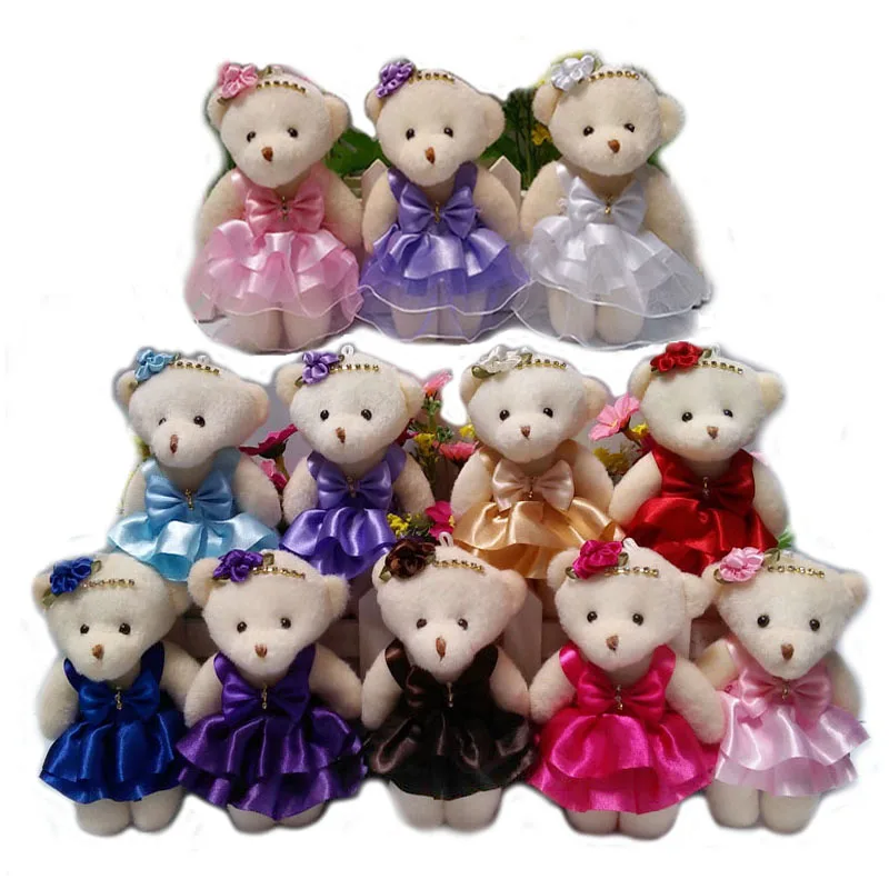 

50PCS/LOT mixed color diamonds baby girls plush toys flower bouquets material accessory mini model cute bow teddy bears