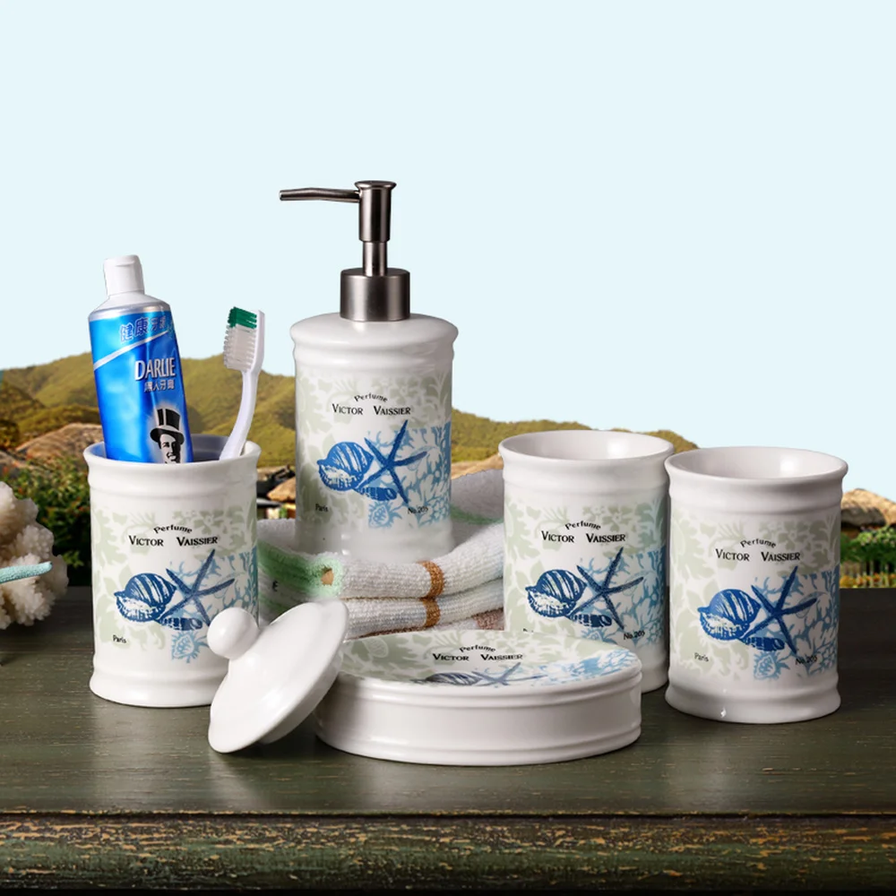 Mediterranean ceramic bathroom five-piece creative European bathroom supplies bathroom mug cup wash cup set LO727231 Mediterranean ceramic bathroom five-piece creative European bathroom supplies bathroom mug cup wash cup set LO727231