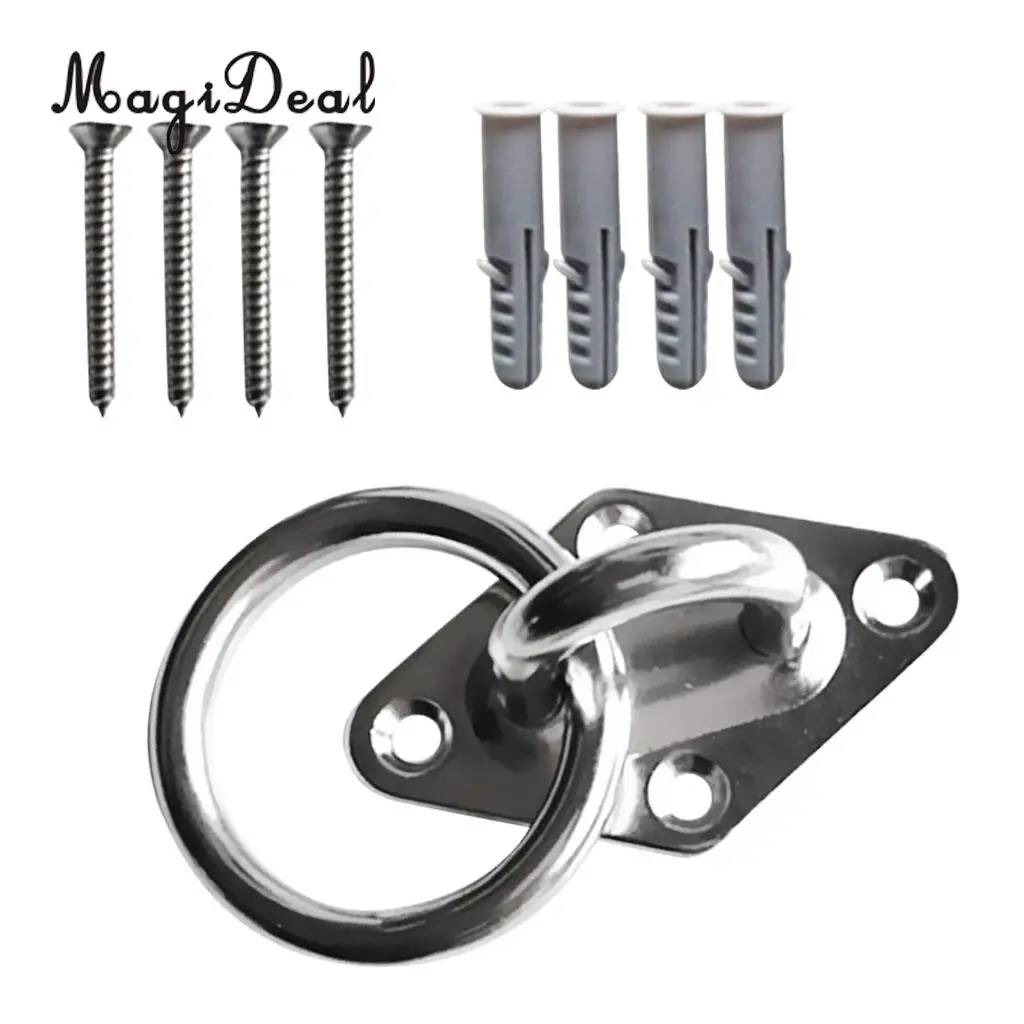 MagiDeal Heavy Duty 316 Stainless Steel Pad Eye Diamond Plate Boat Mooring Ring Rope/Chain Tie Up/Hook with Screws