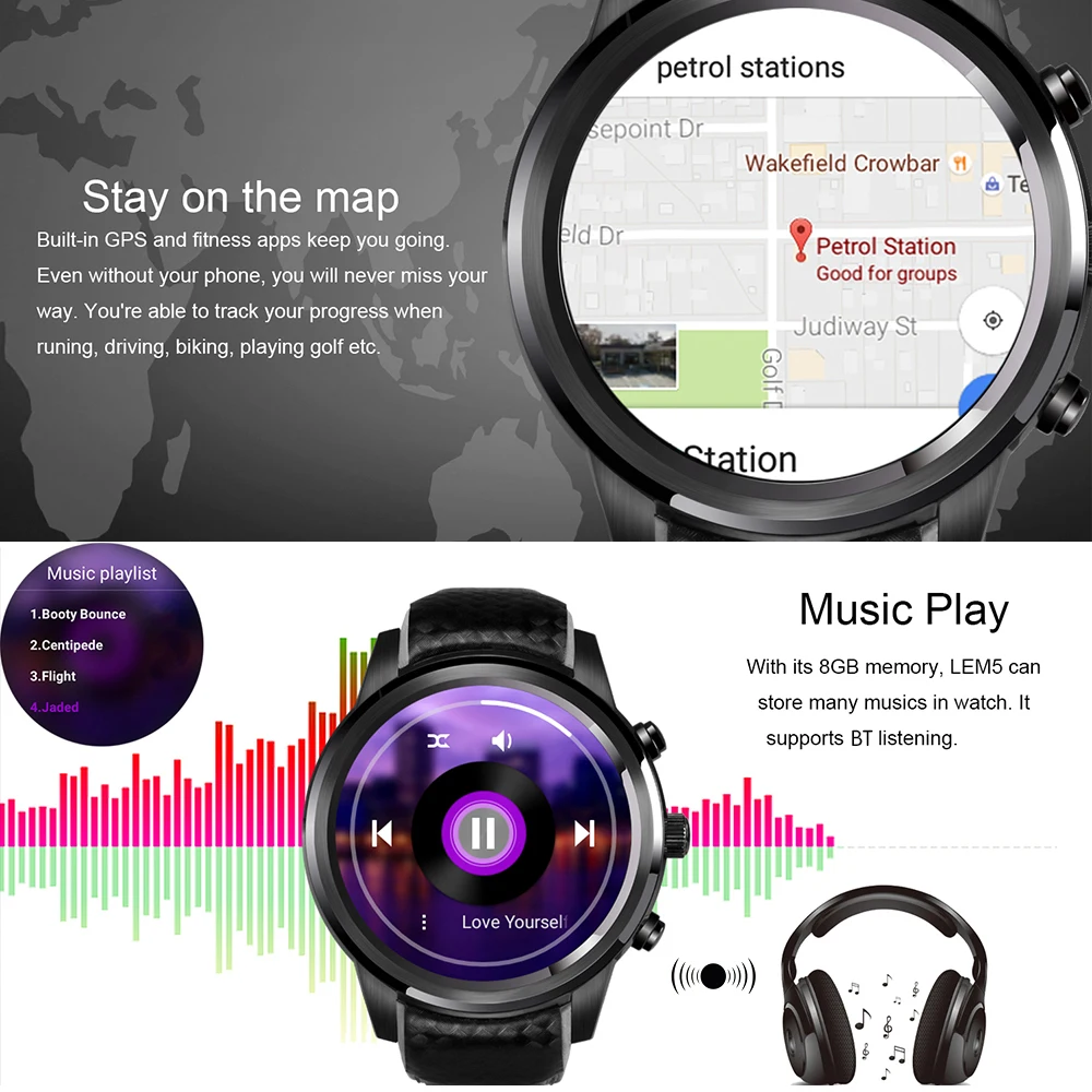 LEM5 Pro 3G Smart Watch Phone Android 5.1 2GB + 16GB SIM card GPS WiFi Fitness Tracker Waterproof Smartwatch for Men Women