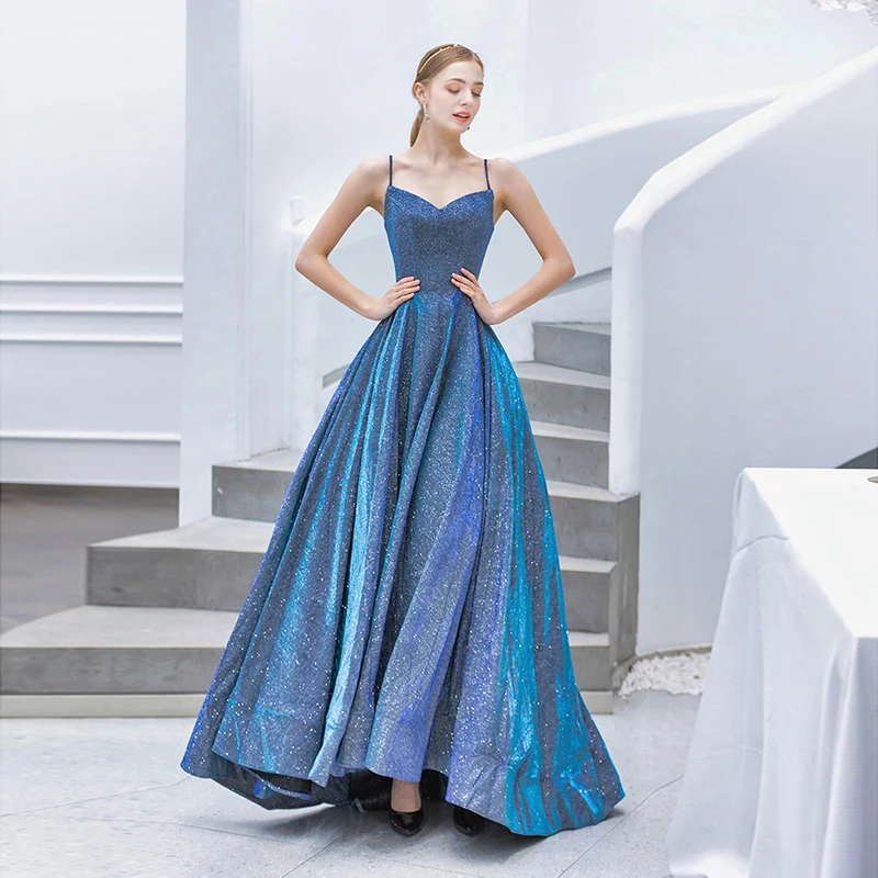 

Couture New Arrival Formal Evening Dresses For Celebrity Robe De Soiree Shiny Spaghetti Strap Lace Up Long Prom Dress With Party