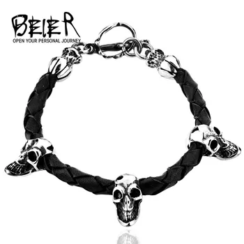 

100% Genuine Cowhide Leather skull bracelet men for women wholesale trendy fashion personality jewelry PSSL000