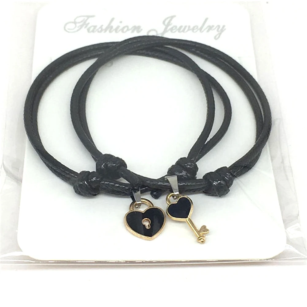 2Pcs/Lot Key Heart Lock Charm Bracelets For Woman Men Fashion Simple Wristband Jewelry Rope Chain Couple Bracelet Pulseras Gifts