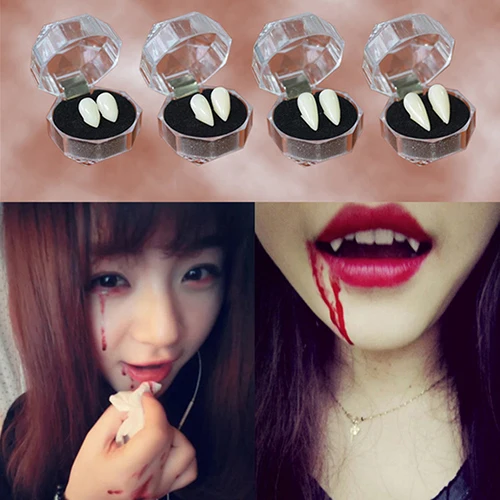Best Price 2Pcs/Set Dentures Zombie Vampire Teeth Ghost Devil Fangs Party Halloween Prop
