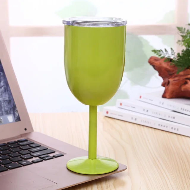 Дропшиппинг 10 унций бокал для вина из нержавеющей стали с двойными стенками изолированный металлический бокал с крышкой стакан винные кружки - Цвет: Зеленый