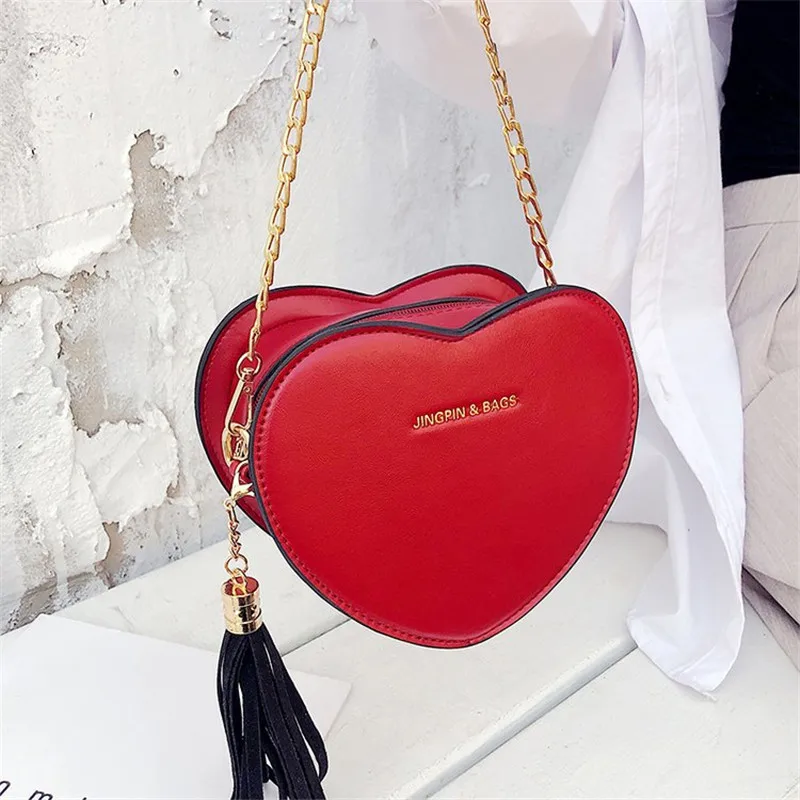 

Love Shoulder Bag New 2019 Fashion PU Leather Funny Messenger Bag Tassel And Chain Crossbody Bag for Women Cute Leisure Bag