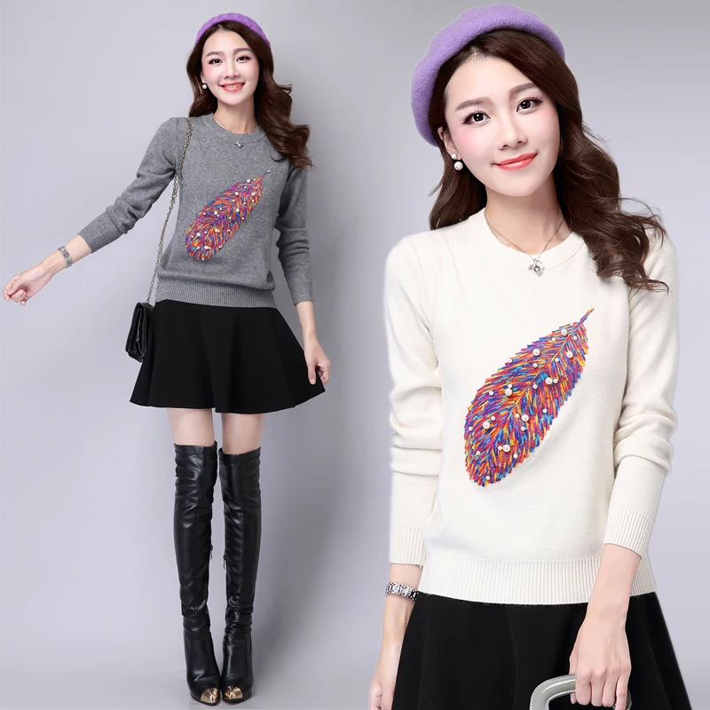 2016Autumn and winter all match knitted basic font b shirt b font long sleeve o neck