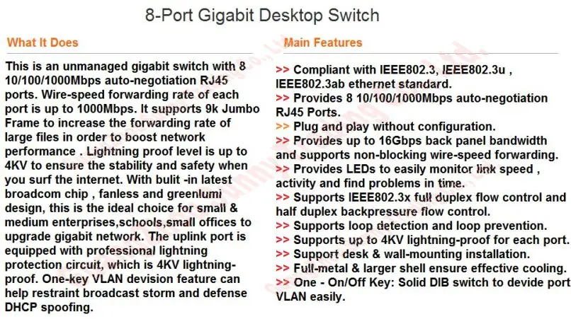 И сетевые переключатели Plug& Play Gigabit speed 8-ports 10/100/1000 Мбит/с переключатель, 16G Емкость переключателя, полностью металлический шкаф