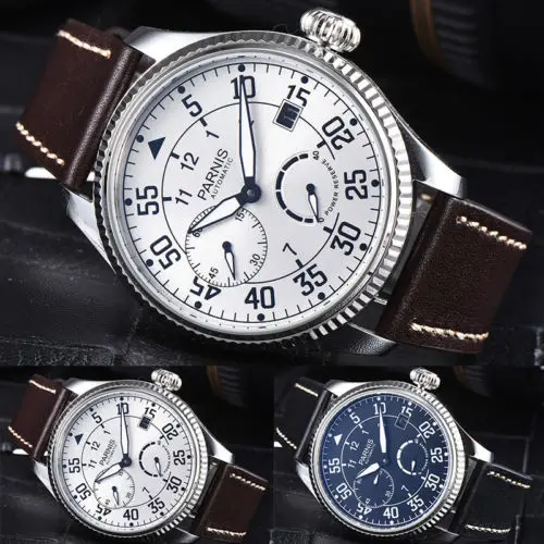 

2019 Valentines gifts 45mm parnis Black White Dial Sweet Luminous Marks Power Reserve ST Automatic Mechanical men's Watch