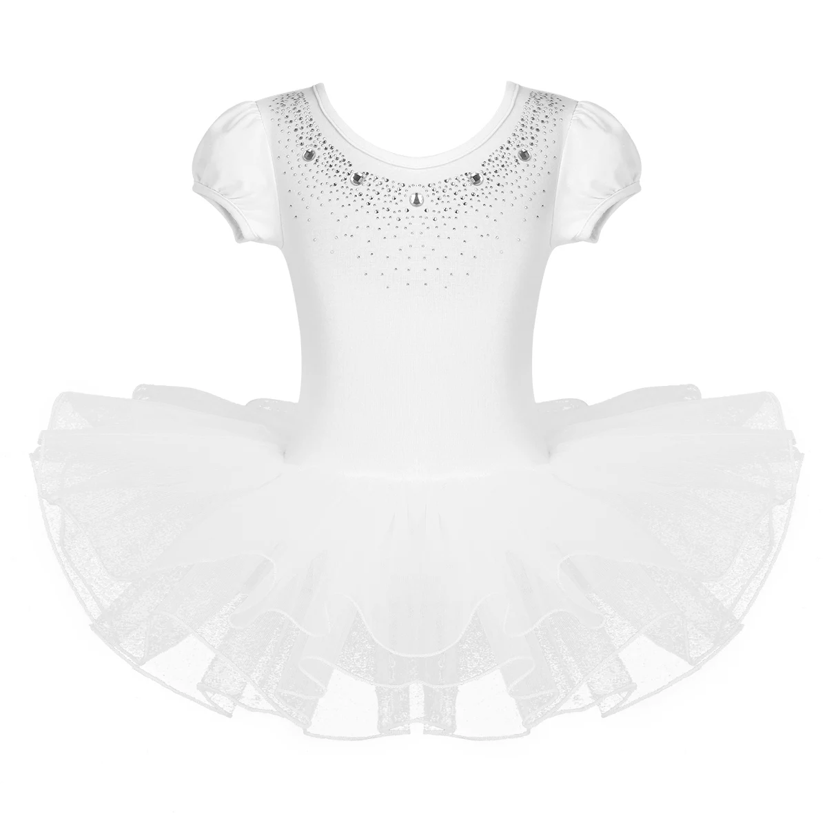YiZYiF/балетное танцевальное гимнастическое платье для девочек, Сетчатое балетное платье-пачка со стразами для девочек - Цвет: White