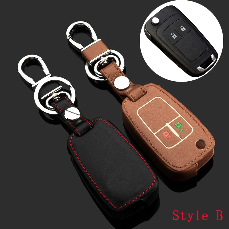 

Luminous button Leather Car Auto Key Case Cover Ring Chain For Chevrolet Cruze