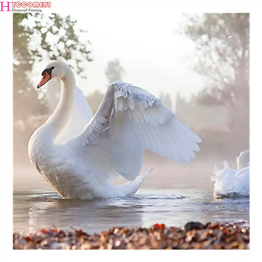 Hayvan Beyaz Kugu 5d Diy Elmas Boyama Tam Kare Elmas Nakis Capraz