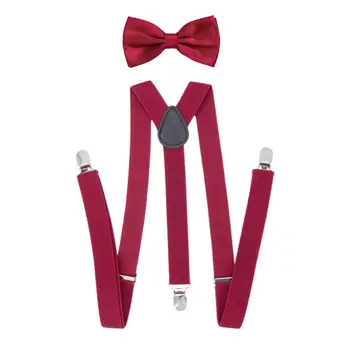 

2019 New Solid Color Unisex Clip-on Elastic Y-Shape Adjustable Suspenders Bowtie Set
