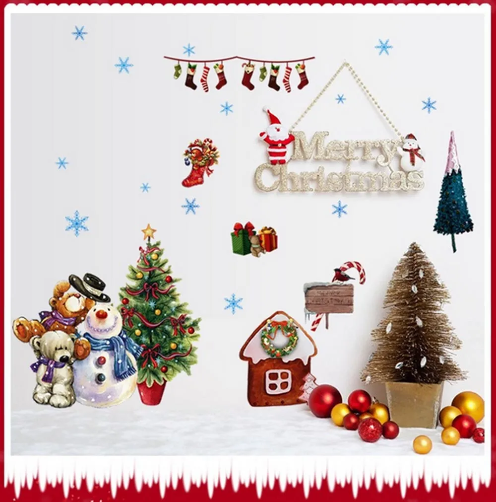 Рождественские наклейки на окна Санта-дерево/Снеговик/Лось стеклянная наклейка рождественские украшения для дома натальный подарок на год#15