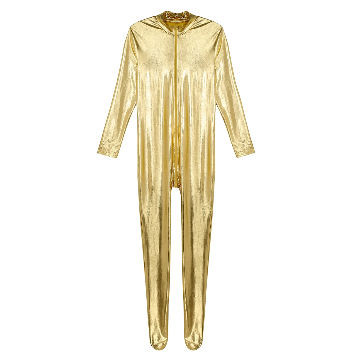 Mens Metallic Spandex Bodysuit Lycra Shiny Catsuit Sexy Unisex Zentai Full Body Suit Costume Clubwear Wet Look One Piece Unitard