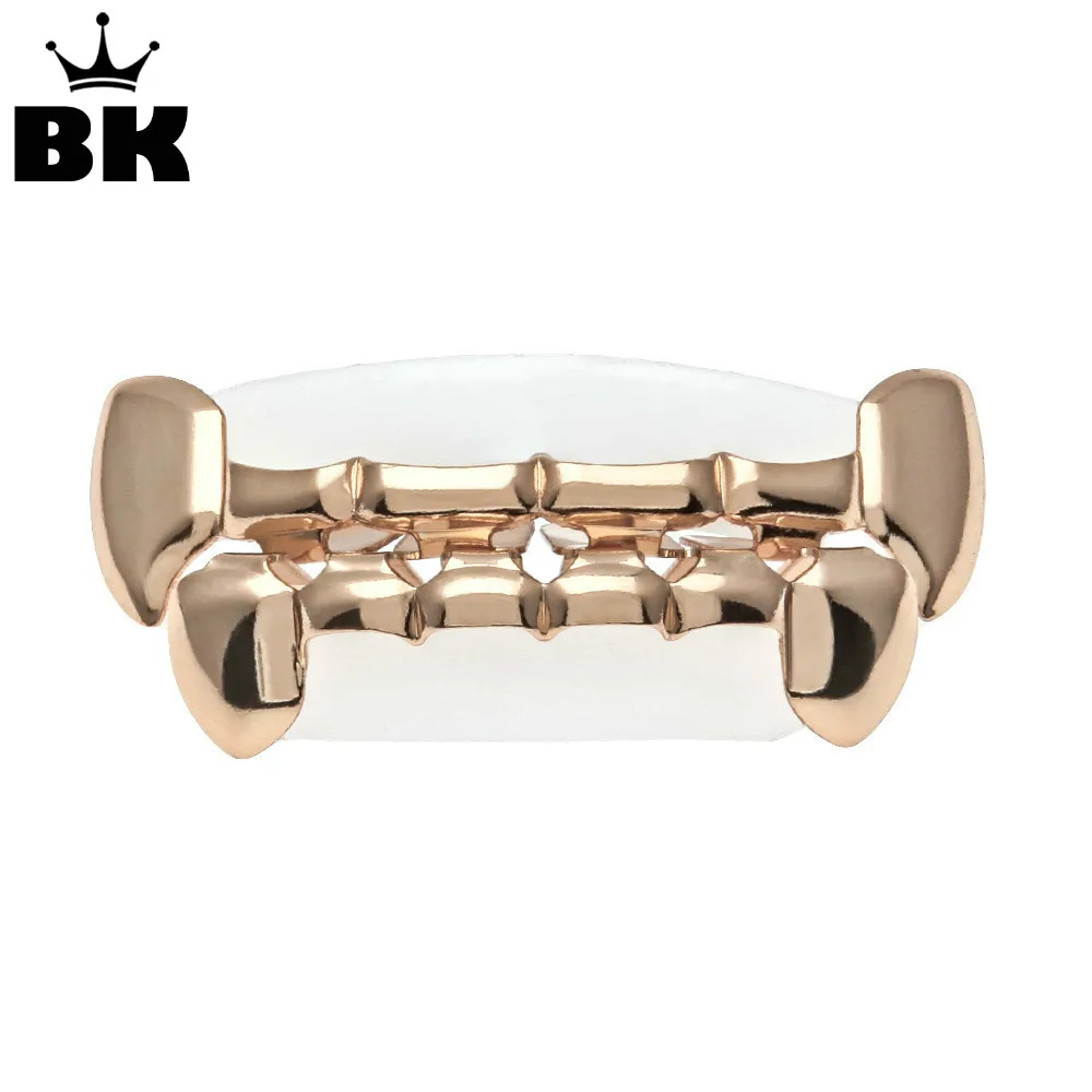 

Rose Gold Color Fang Top & Bottom Grill Set Vampire Fangs HalfGrillz Gold Color Slim Bottom Lower Fang New Teeth Grill
