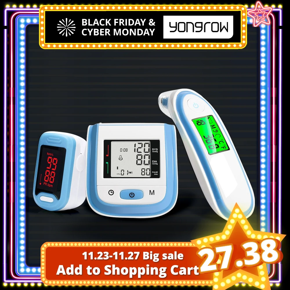 

Yongrow LED Fingertip Pulse Oximeter & LCD Wrist Blood Pressure Monitor & Baby Ear Infrared Thermometer Family Health Care Gift