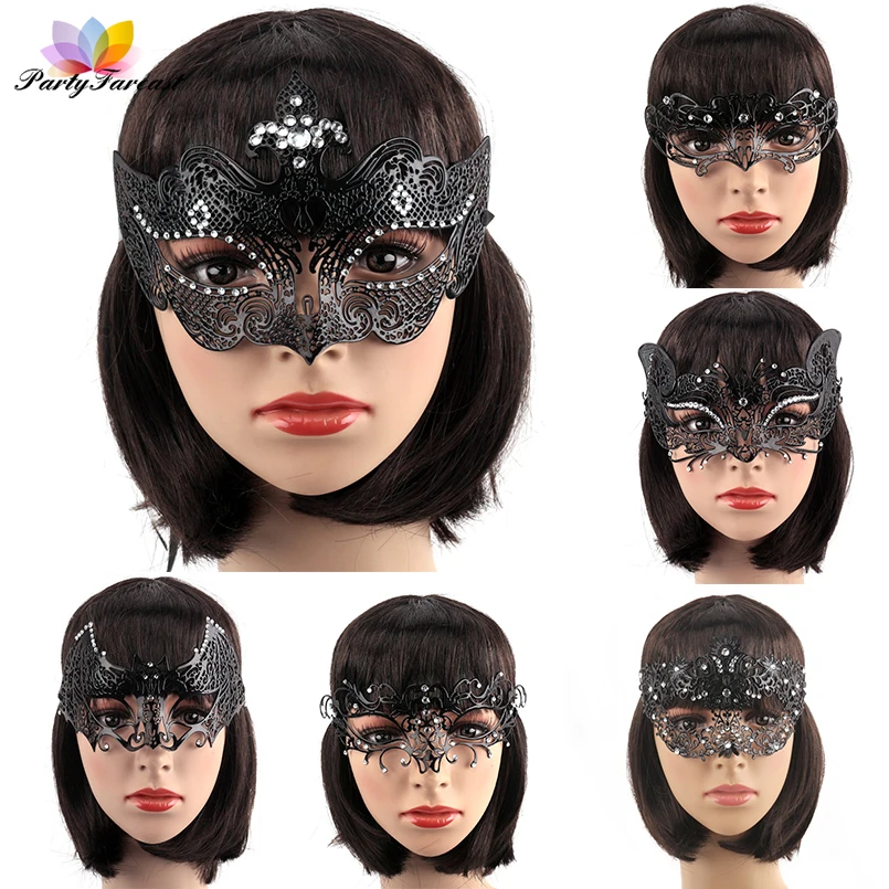 Fashion Multiple Styles Metal Masks Charm Classic Rainstone Black Iron