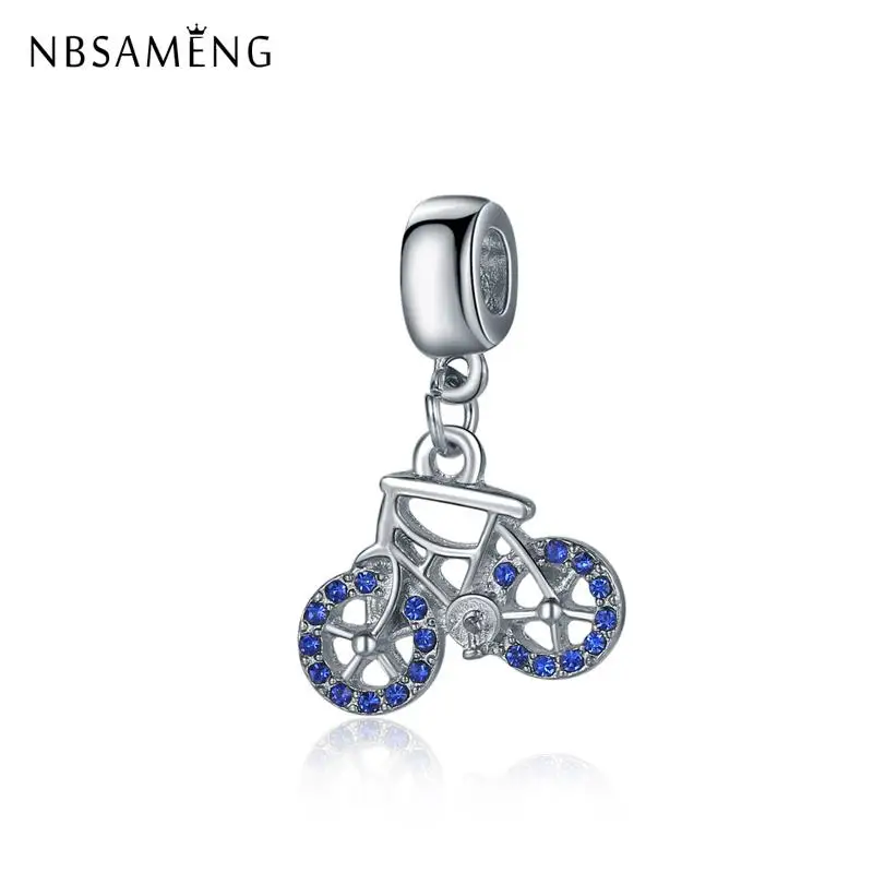 

Fit Original Charm Bracelets Bangles Silver Plated Bike Dangle Blue Crystal Charms Beads DIY Jewelry Dropshippig