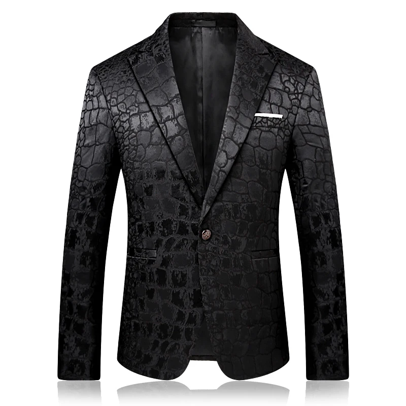 Pattern Jacquard Leopard Blazer Men Prom Party Club Slim Fit Blazer