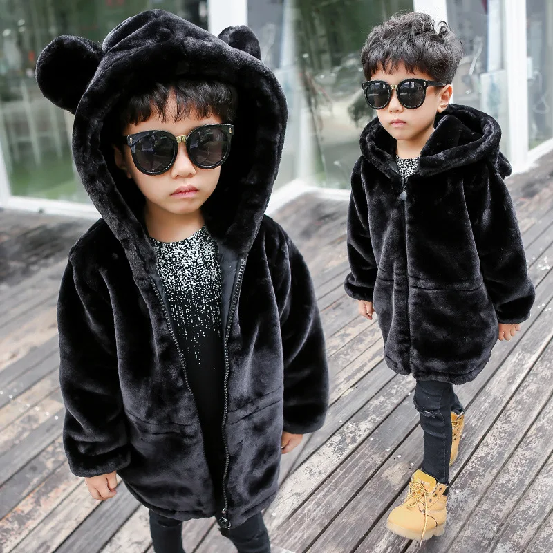 

Baby Boys New Winter Clothes Faux Fur Style Coat Outerwear Thick Warm Kids Girls Hooded Clothing