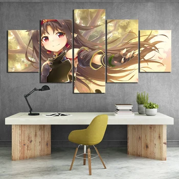 

5 Piece HD Anime Girl Picture Konno Yuuki Sword Art Online Anime Poster Cartoon Wall Sticker Canvas Paintings for Wall Decor