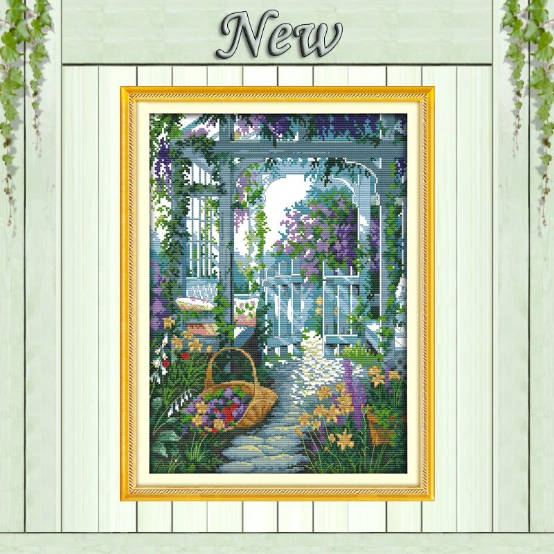 

The garden gate Europe Scenic Paintings,Counted Print on Canvas DMC 14CT 11CT Cross Stitch Needlework crafts Kit Embroidery Sets
