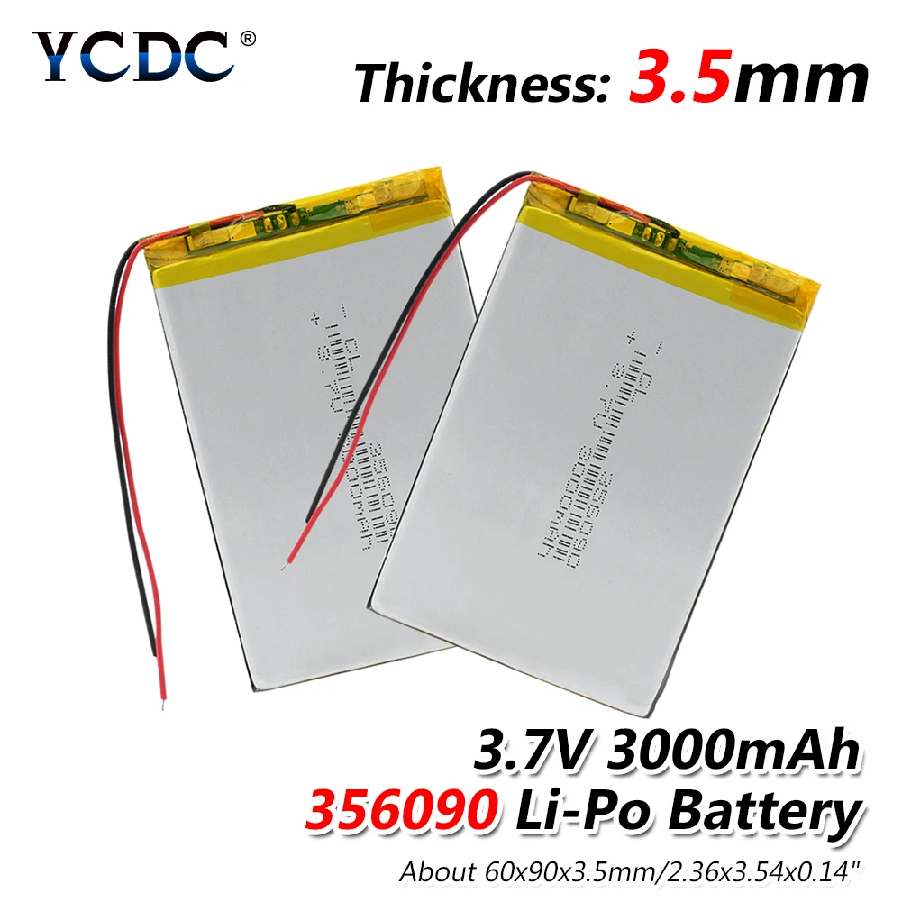 

1/2/4Pcs 3.7V,3000mAH 356090 polymer lithium ion battery Li-Po Rechargeable battery for MP4 MP5 gps dvd tablet camera speaker