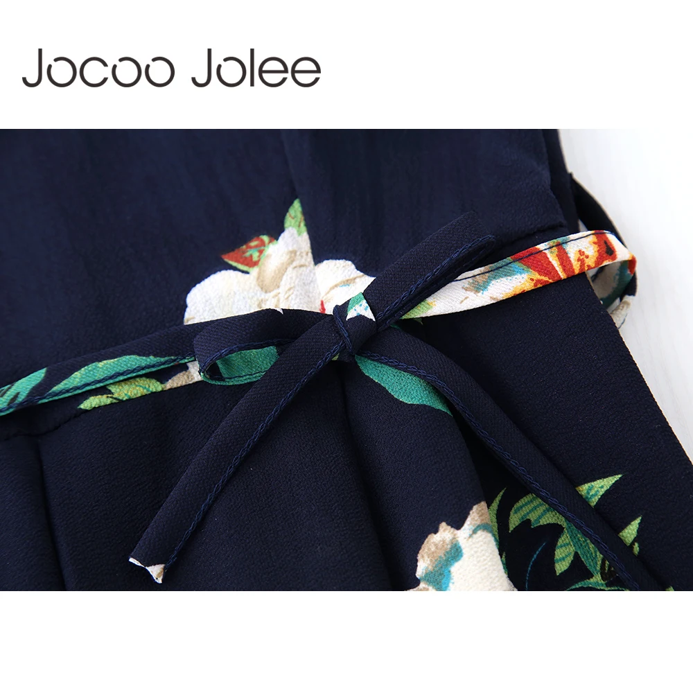Jocoo Jolee Women V Neck Flower Print Jumpsuits Strap Backless Long Playsuit 2018 Lace up Summer Beach Wide Leg Jumpsuits Jumpsuits and Playsuits