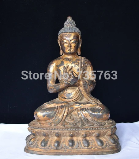 

xiuli 001550 Gorgeous Large Chinese Carved Gilt Bronze Old Statue Buddha Sakyamuni