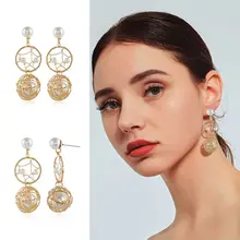 Sweet Style Long Tassel Ladies Earrings Circle Metal Hollow Rhinestone Faux Pearl Women Earring Ear Jewelry Sweet Style Long Tassel Ladies Earrings Circle Metal Hollow Rhinestone Faux Pearl Women Earring Ear Jewelry