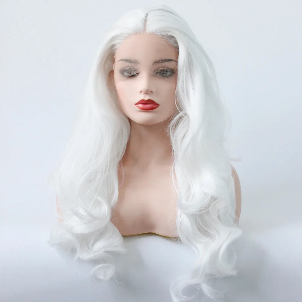 alt=``Snow White Synthetic Lace Front Wigs Heat Resistant Fiber Hair Long Body Wave Wig For Women Middle Part Cosplay Wig``-12