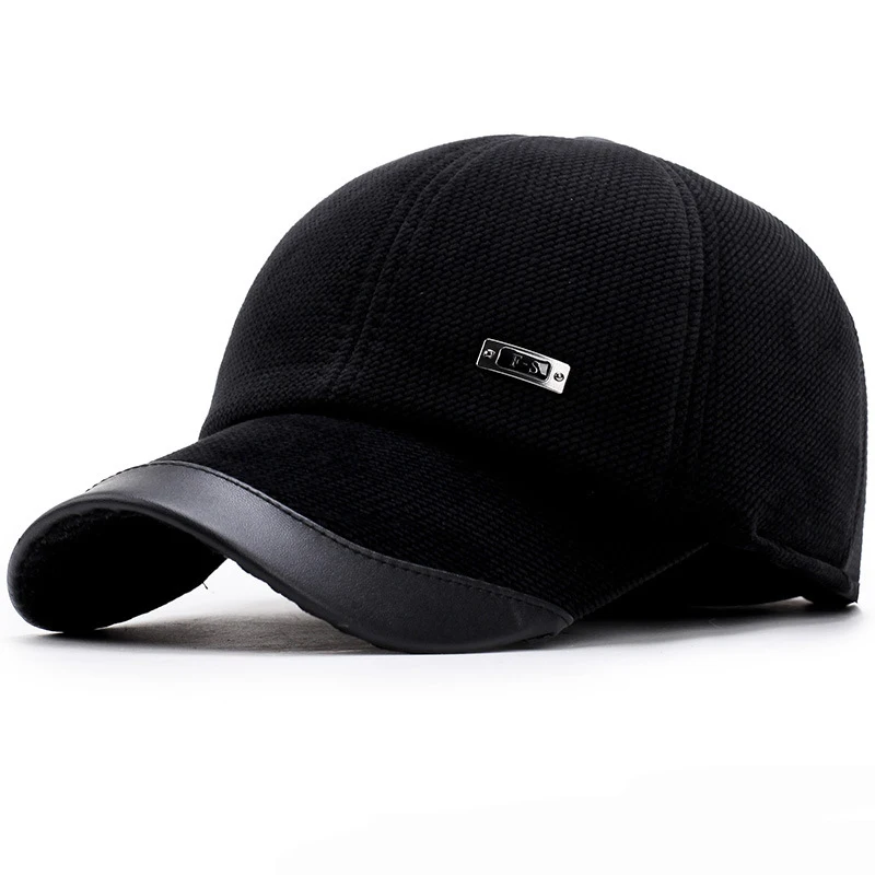 HT1853 Новые Теплые осень-зима Бейсбол Кепки Для мужчин кожаный Брим Snapback Кепки Бейсбол Шапки с уха заслонки Регулируемый папа Шапки для для