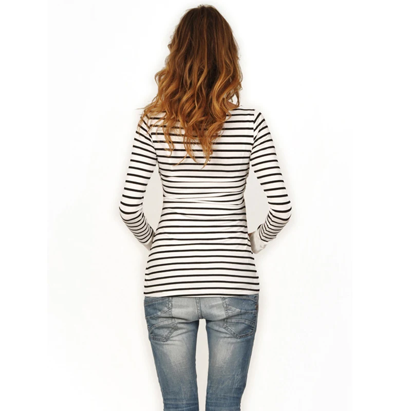 Sunbaby 2018 Spring Fashion Casual Striped O neck Collar long sleeve nursing top breastfeeding clothing for pregnant women