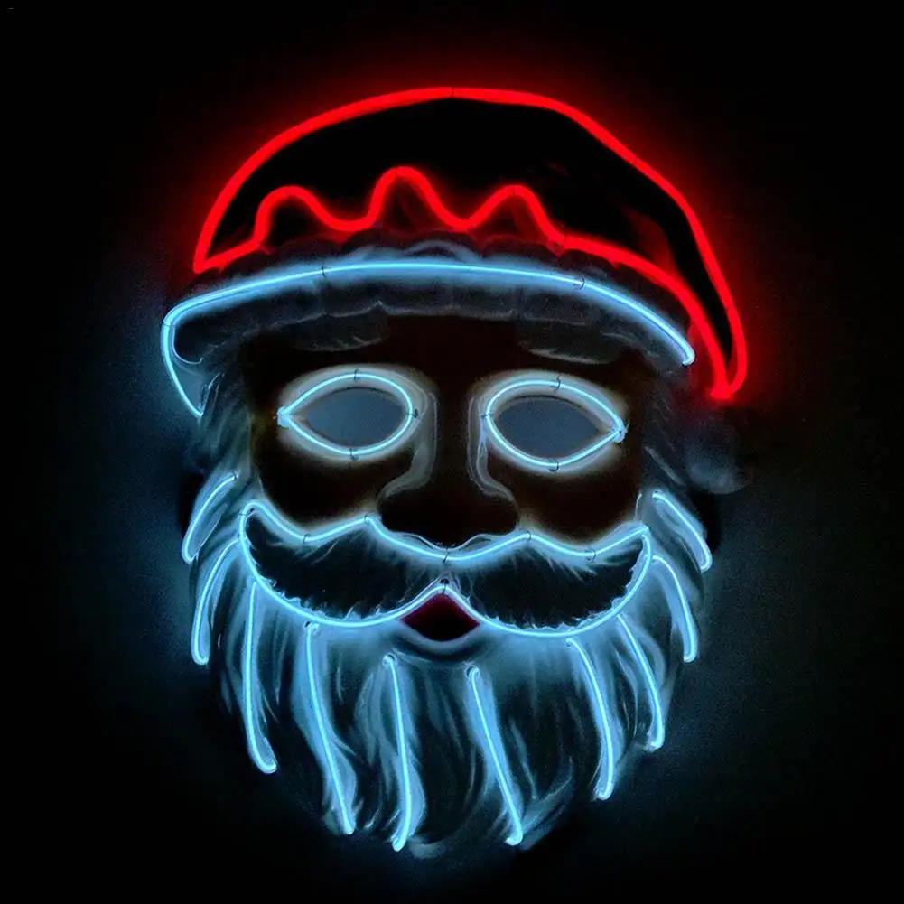 

Santa Claus EL Wire Mask Flashing Cosplay LED Light Mask Costume Anonymous Mask For Glowing Dance Carnival Party Masks Christmas