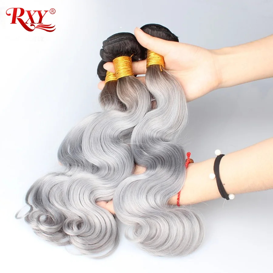 Body Wave Hair Bundles Grey Bundles 3/4 PCS Peruvian Hair Bundles Weaves Ombre Gray Human Hair Bundles RXY Remy Hair Extensions