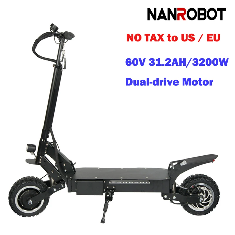 

NANROBOT RS4 Adult Electric Scooter 11'' 60V 31.2AH 3200W Portable Folding 45 MPH 55 Miles Range 2 Wheel kick e Scooters