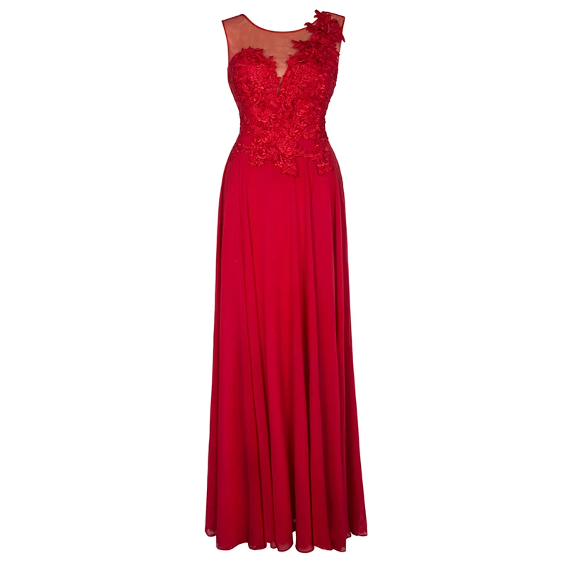 Tanpell кружевное длинное платье подружки невесты, сексуальное черное платье без рукавов, с аппликацией, длина до пола, свадебное платье подружки невесты - Цвет: red