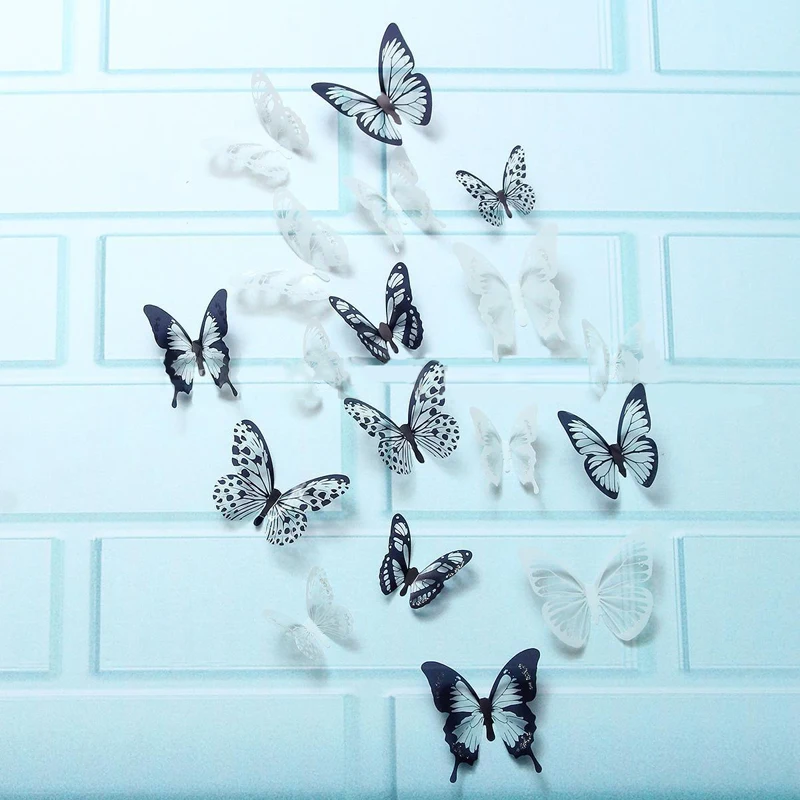 DIY 18 шт. 3D ПВХ черно белая бабочка Стикеры художественная Наклейка на стену дома