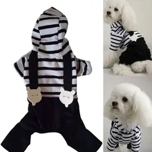 Hot Pet Dog Cats Hoodie Striped Black Pant Jumpsuit Puppy Clothes Apparels S-XXL New