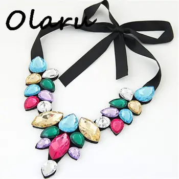 

2016 Fashion Jewelry Brand Crystal Flower Lace Choker Necklace Maxi Drop Collar Statement Pendant Necklaces For Woman New C-H160