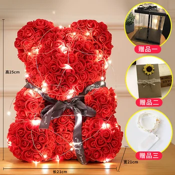 

Day wedding Gift Rose Bear LED light Dolls PE Artificial Rose Handmade Romantic Love rose eternal Flower Bear Toy Valentine's
