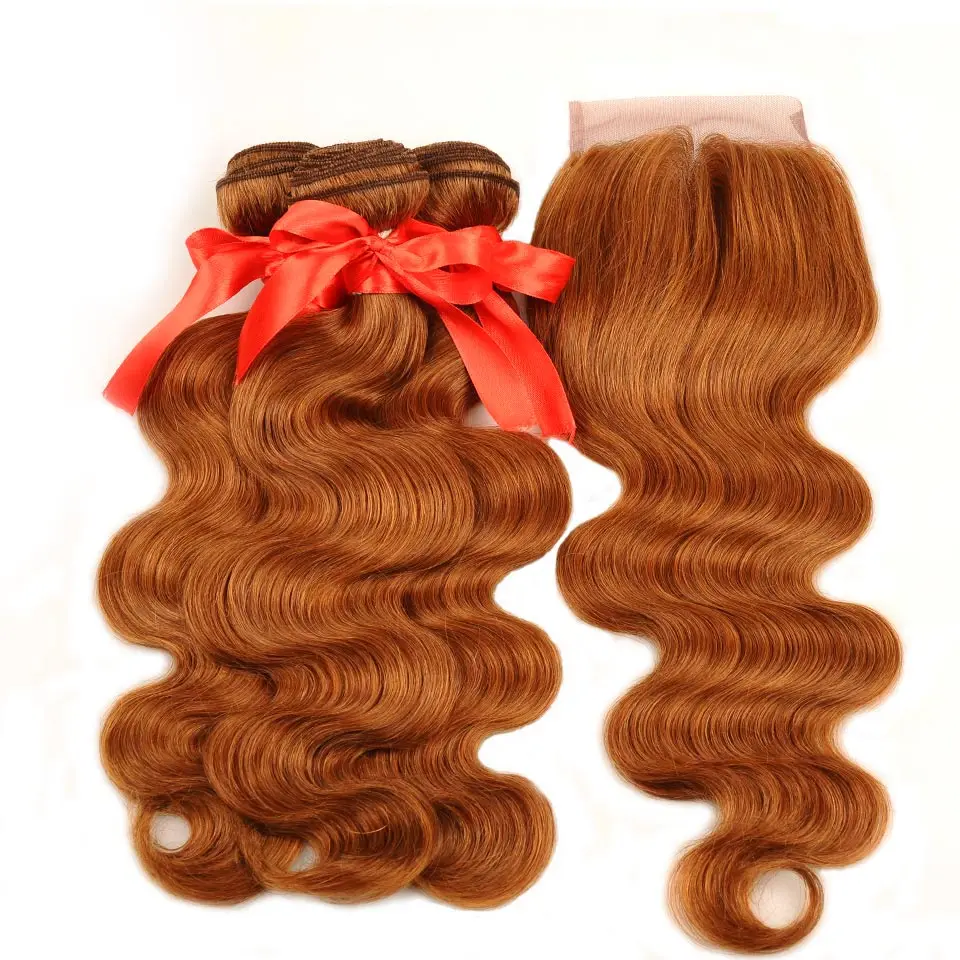 Pinshair Body Wave Peruvian Hair 3 Bundles With Closure Honey Blonde 30 Human Hair With Closure Body Wave Hair Non Remy No Shed