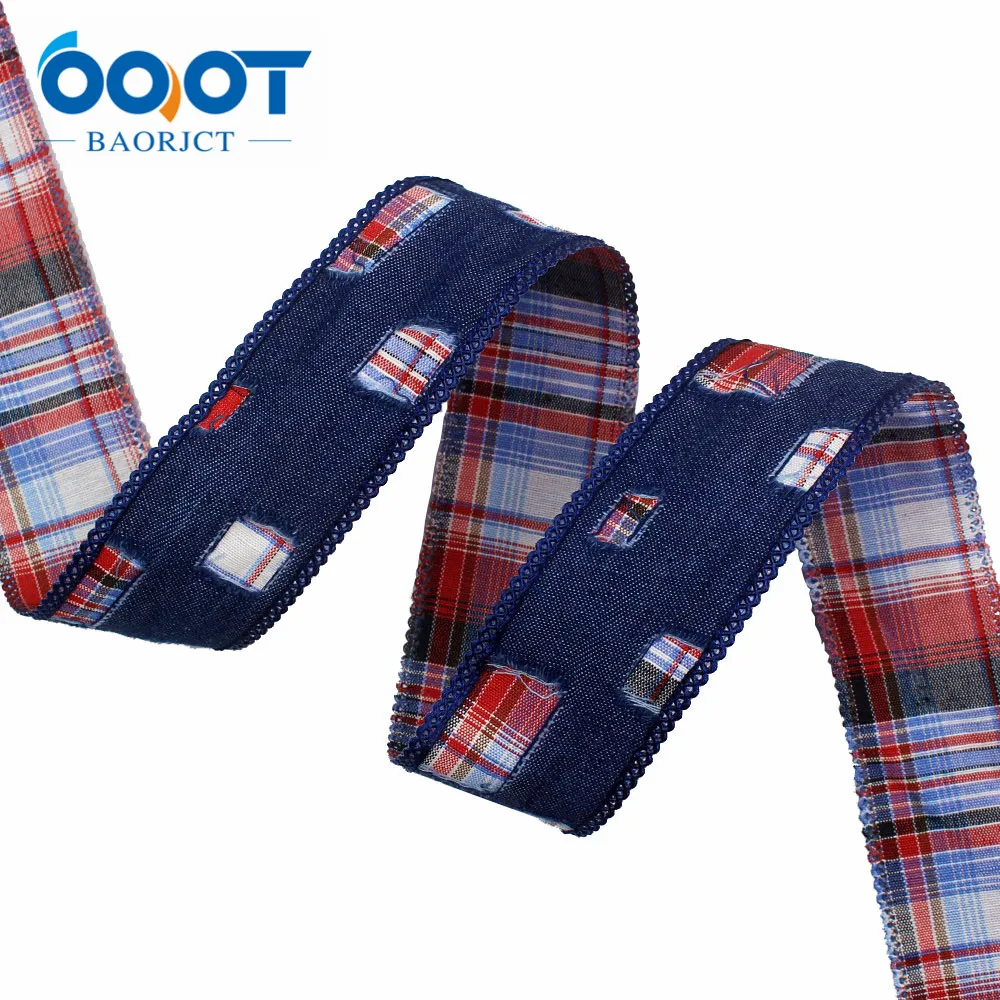 I-181103-68 5 ярдов/партия 1-мм 1/2 &quot38 мм джинсовая ткань плед лента поделка бант