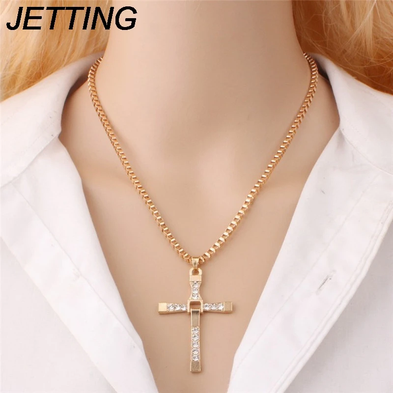 2017 1Pc Classic Rhinestone Pendant Sliver Gold Color Cross Necklaces Choker Gifts Christmas Gift long Necklace Men Jewelry
